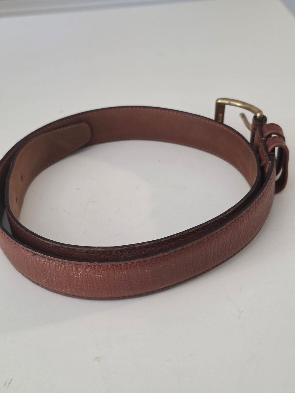 Classic Brown Genuine Leather  Belt with Brass Buckle - Picture 2 of 5